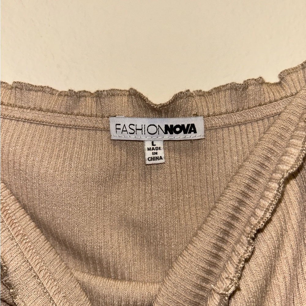Tan Off-Shoulder Ribbed Top - Picture 2 of 2